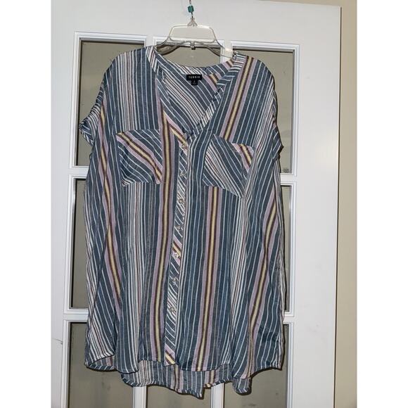 Torrid Womens 2X Blue Striped Button Front Dolman Sleeves Blouse Top Pockets - Picture 2 of 5